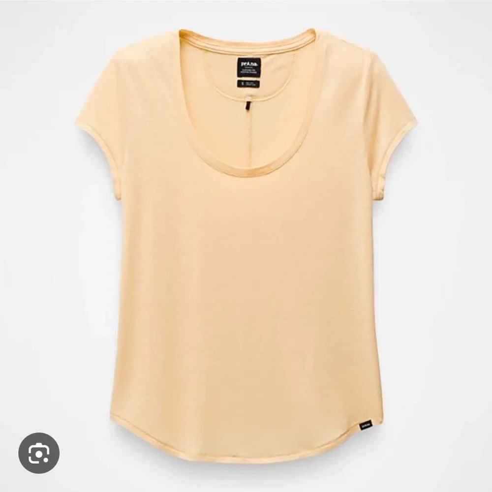 Prana Cozy Up Scoop Neck Tee Women's S Sun Kissed Heather Curved Hemline Soft